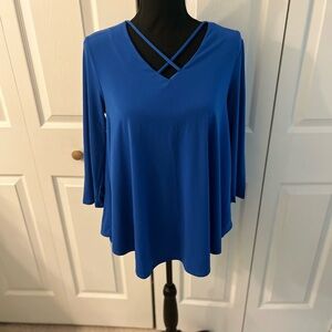 Chico's Blue Asymmetrical 3/4 Sleeve Blouse, Career, Business, LadyBoss, Femme